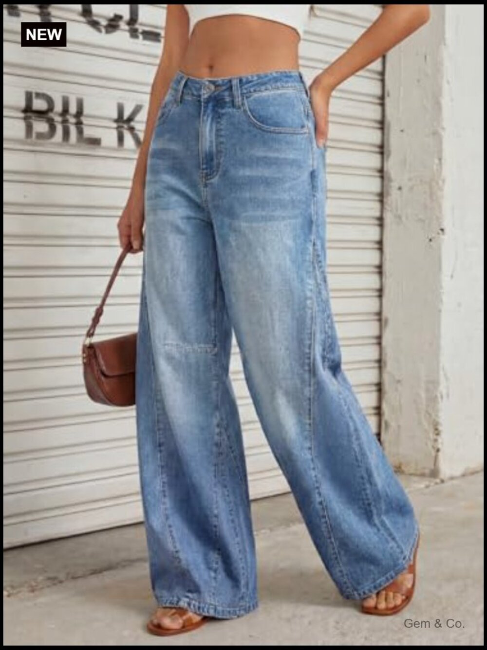 High Waisted Wide Leg Barrel Jeans Stretch Baggy Flare Denim Pants - Picture 3 of 7